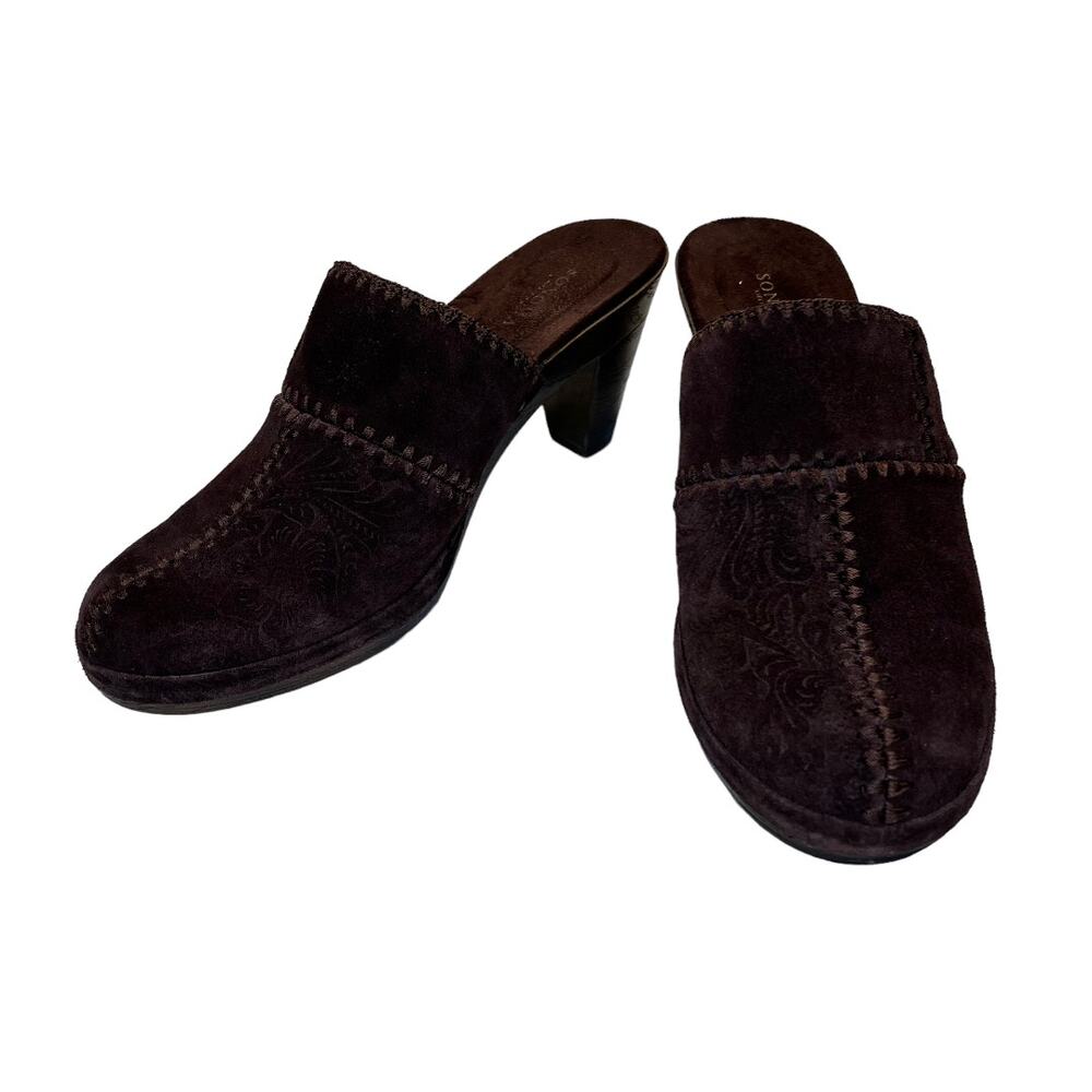Sonoma Juliette Brown Suede Leather Slip On Mules Clogs Shoes Sz 9.5M - Picture 2 of 13